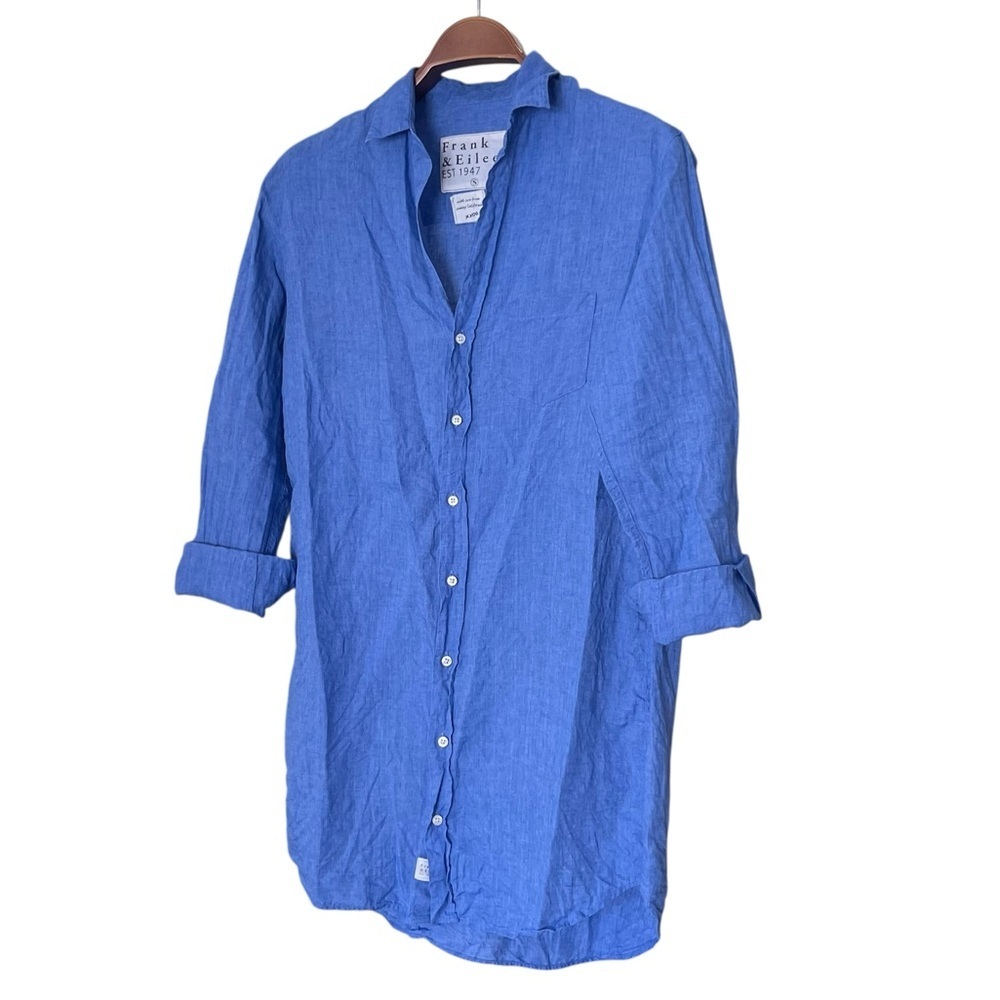 Frank & Eileen Linen Mary Button Down Long Sleeve Shirtdress Indigo Blue Small - Picture 8 of 13